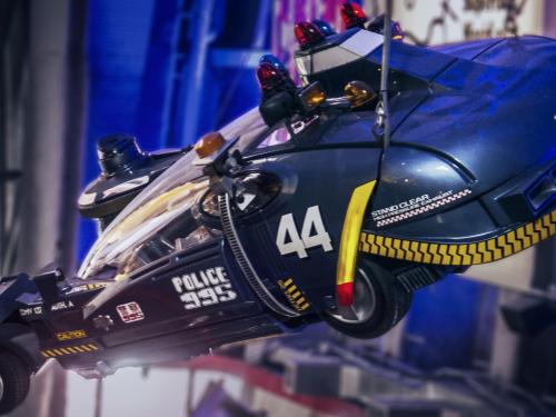 A photo of the Blade Runner "Spinner" flying car movie prop.